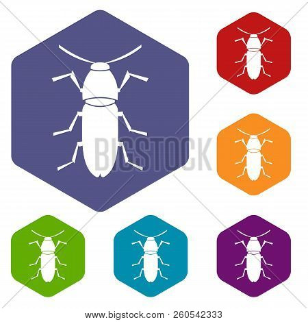 Cereal Leaf Beetle Icons Set Rhombus In Different Colors Isolated On White Background