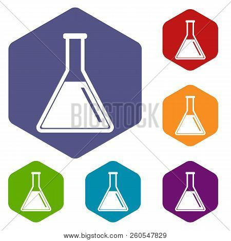 Test Tube With Oil Icons Set Rhombus In Different Colors Isolated On White Background