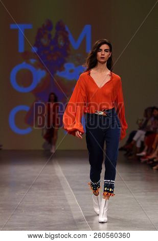 Kyiv, Ukraine - September 3, 2018: Model Presents A Creation By Designer T.mosca During Ukrainian Fa