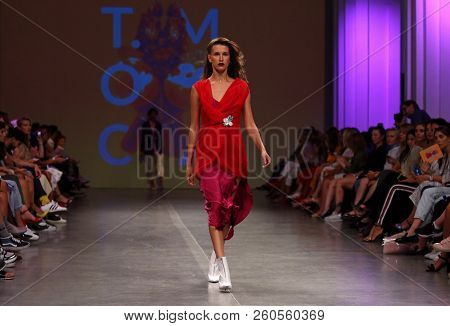 Kyiv, Ukraine - September 3, 2018: Model Presents A Creation By Designer T.mosca During Ukrainian Fa