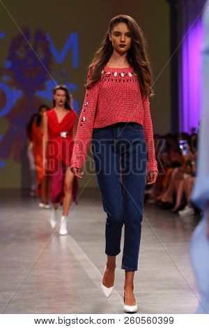 Kyiv, Ukraine - September 3, 2018: Models Present A Creation By Designer T.mosca During Ukrainian Fa