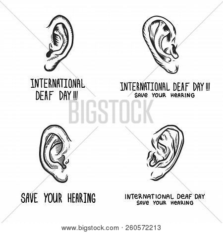 International Deaf Day Banner Set. Hand Drawn Illustration Of International Deaf Day Banner Set Isol