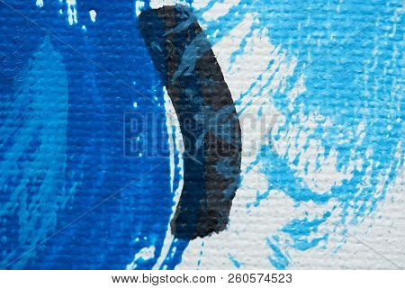 Blue Black Paint Strock On White Canvas Surface