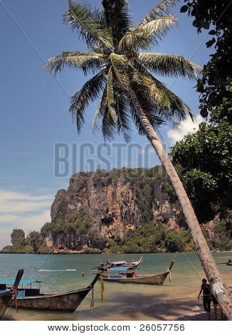   beach and longtail boats Tonsi thailand