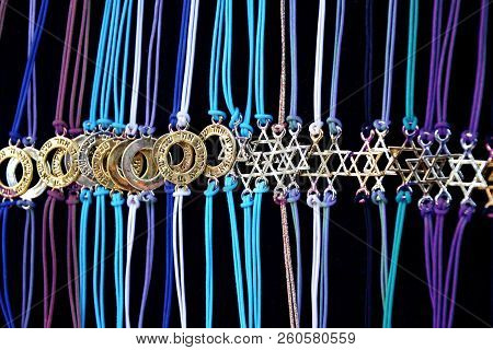 Amulet Star David On Tissue Blue Threads. The Strongest Amulet For The Protection,  Symbol From Jeru