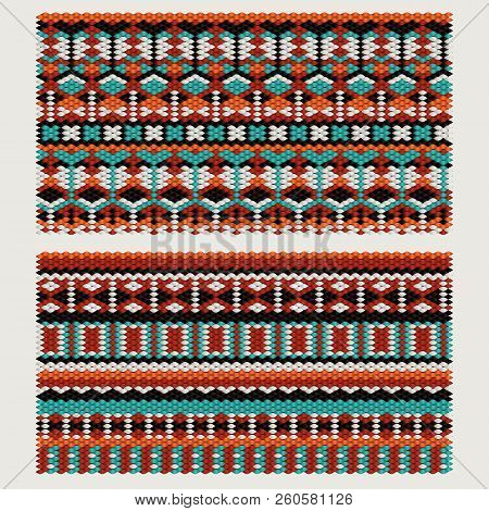 Ethnic Patterns On The Knitted Fabric. Vector Stylization