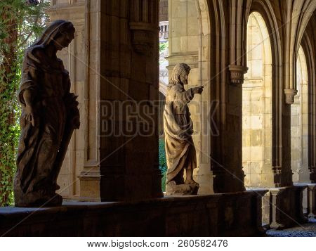 Statues In The Cloister In Parador 