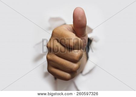 Thumbs Up On White Background, Good Job, Positive Thinking Concept, I Like It.
