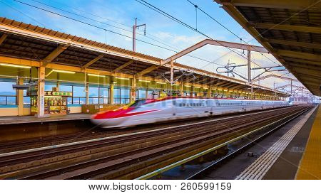 Sendai, Japan - April 21 2018: Japanese Shinkansen High Speed Train  Komachi  Travel Up North East O