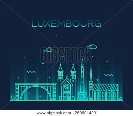Luxembourg Skyline Vector Linear Style City Trendy