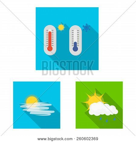Vector Design Of Weather And Climate Icon. Set Of Weather And Cloud Vector Icon For Stock.