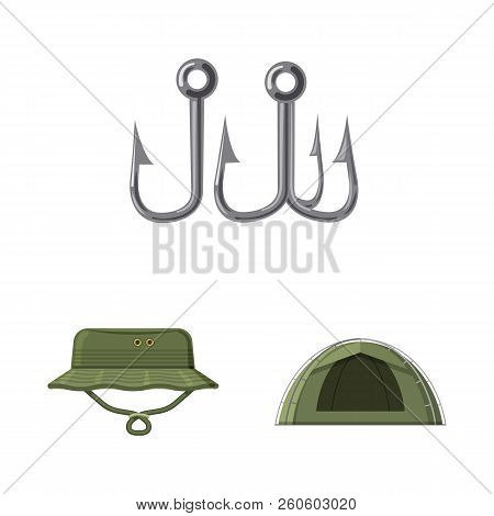 Vector Illustration Of Fish And Fishing Logo. Set Of Fish And Equipment Stock Vector Illustration.