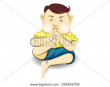 Boy Chewing His Toes Isolated On White Background.