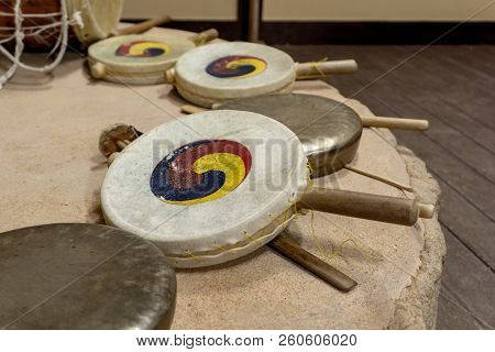Sogo, Traditional Korean Percussion, Double-headed Frame Drum Membranophone And Kkwaenggwari, A Smal