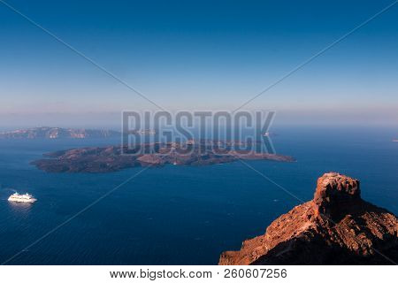 View To Skaros Rock In Santorini In Greece