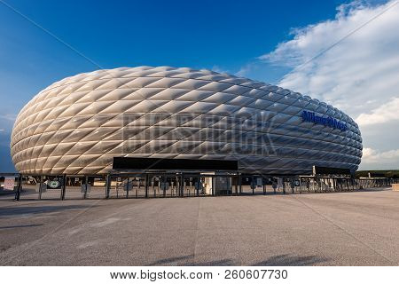 Munich, Germany - Sept 7, 2018: Allianz Arena (fussball Arena Munchen, Schlauchboot), The Home Footb