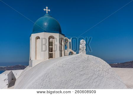Chapel On Skaros Rock In Santorini In Greece