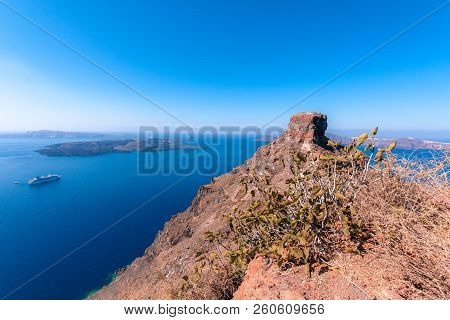 View To Skaros Rock In Santorini In Greece