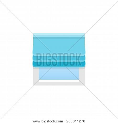 Blue Roman Fabric Curtain. Vector Illustration. Flat Icon Of Shade. Element Of Home & Office Window 