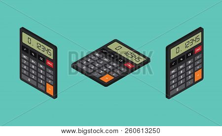 Calculator Isometric Set Collection Left Right And Top Vector Illustration