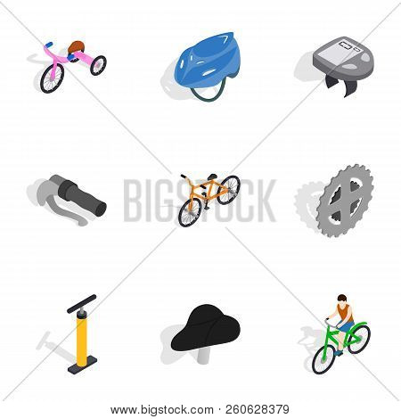 Bicycle Equipment Icons Set. Isometric 3d Illustration Of 9 Bicycle Equipment Icons For Web