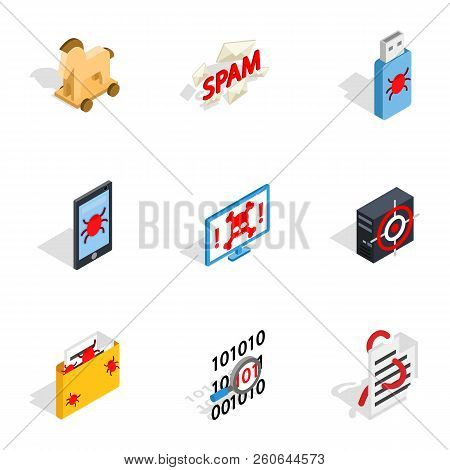 Protection And Security Icons Set. Isometric 3d Illustration Of 9 Protection And Security Icons For 