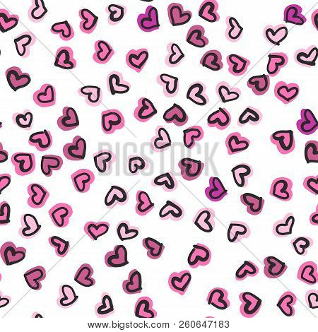 Seamless Pattern With Hand Drawn Hearts. Happy Valentine S Day Greeting Card. Vector Illustration Wi