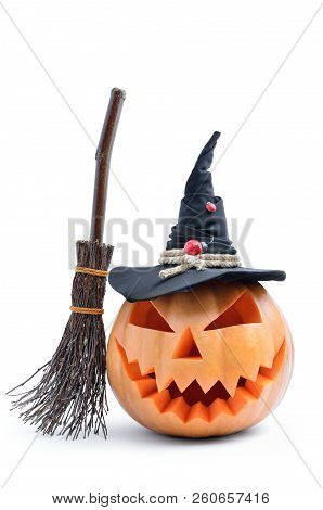 Jack's Head Of A Lantern Carved From Pumpkin For Halloween