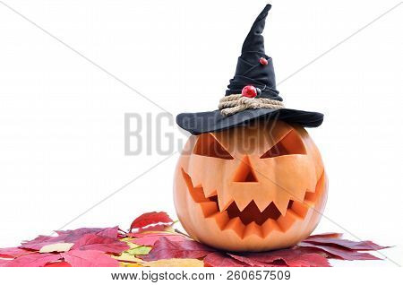 Jack's Head Of A Lantern Carved From Pumpkin For Halloween