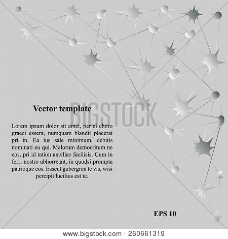 Abstract Template, Background With Net Of Grey Stars And Circle For Poster, Flyer, Postcard, Article
