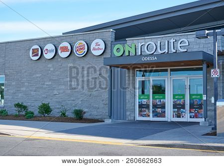 Ontario, Canad - July 12, 2018: Onroute Service And Building. Onroute Is A Canadian Service Company 