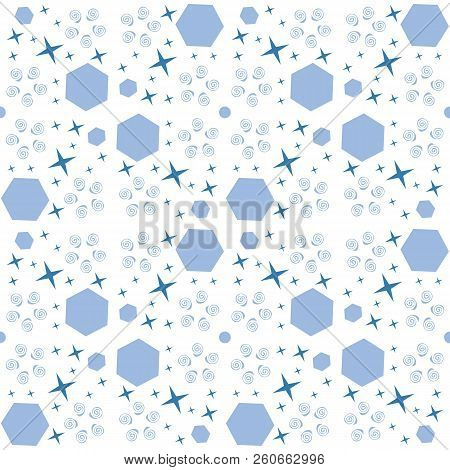 Abstract Cosmic Seamless Pattern With Blue Elements. Vector Illustration Eps 10.