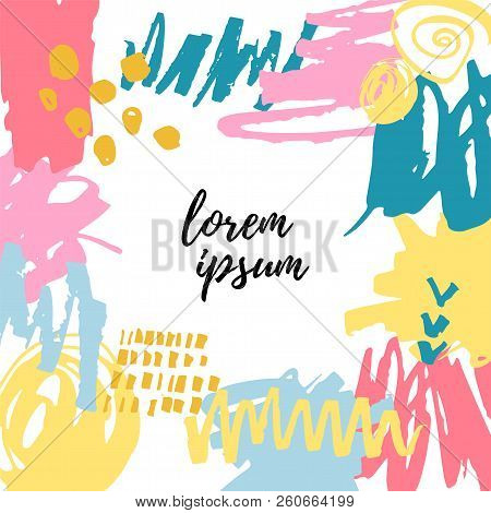 Frame With Hand Drawn Stains. Vector Illustration. Template For Greetins, Holidays, Web, Invitation