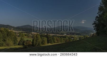 View From Ludvikovske Pass With Green Forest And Meadow