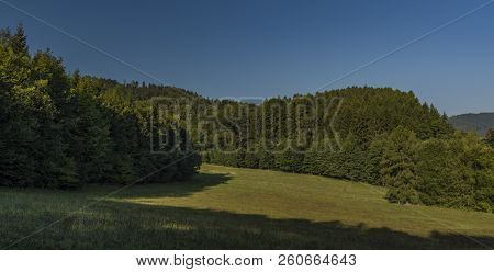 View From Ludvikovske Pass With Green Forest And Meadow