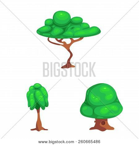 Vector Design Of Tree And Nature Icon. Set Of Tree And Crown Vector Icon For Stock.