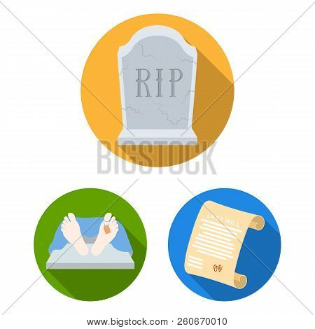 Funeral Ceremony Flat Icons In Set Collection For Design. Funerals And Attributes Vector Symbol Stoc