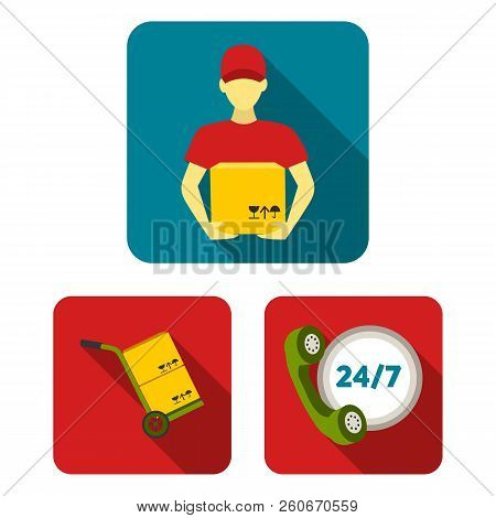 Logistics Service Flat Icons In Set Collection For Design. Logistics And Equipment Vector Symbol Sto