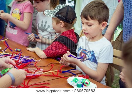 Zaporozhia/ukraine- June 2, 2018: Charity Family Festival - Children Participating At Art And Craft 