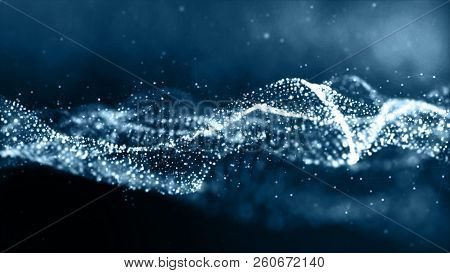 Digital Blue Color Particles Wave Abstract Background
