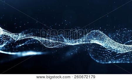 Digital Blue Color Particles Wave Abstract Background