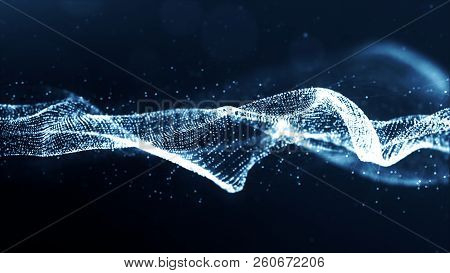 Digital Blue Color Particles Wave Abstract Background