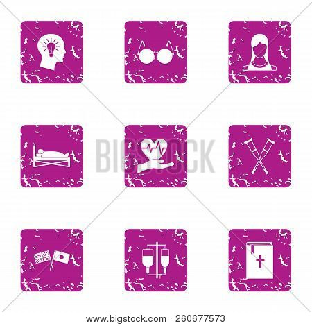Deathbed Icons Set. Grunge Set Of 9 Deathbed Vector Icons For Web Isolated On White Background