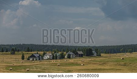 Hot Summer Meadows Near Prebuz Town Before Storm