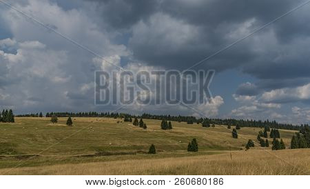 Hot Summer Meadows Near Prebuz Town Before Storm
