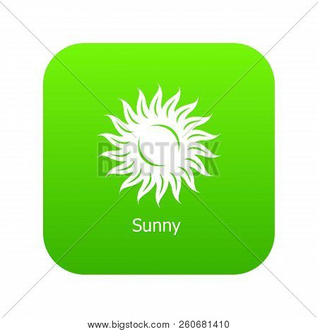 Sunny Icon Green Vector Isolated On White Background