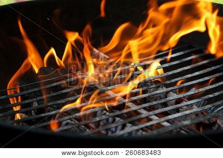 Burning Barbecue Fre Background. Bbq Cookng Process.