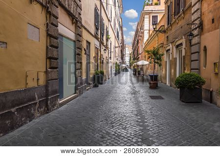 Narrow Street In The Historical Centre Of Rome, Italy
