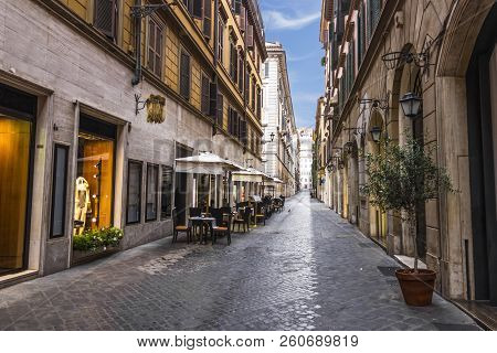 Italian Street Via Borgogna In Rome, Famous Shopping Street.