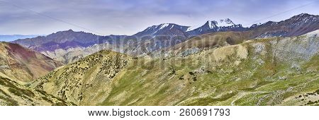 Beautiful Colorful Panoramic Landscape Taken From A Gandala Pass In Himalaya Mountains In Ladakh, In